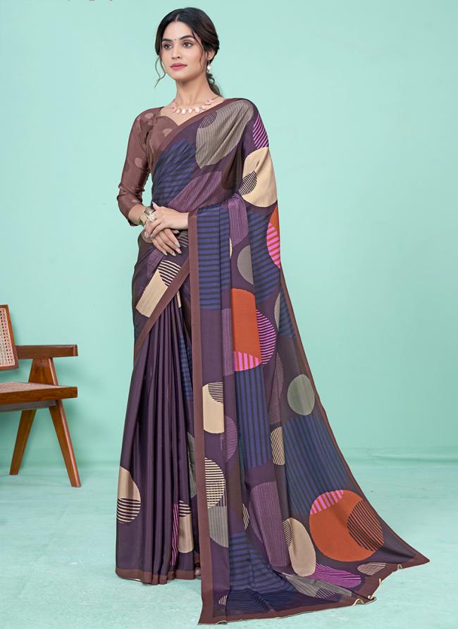 Soft Crepe Purple Casual Wear Printed Saree